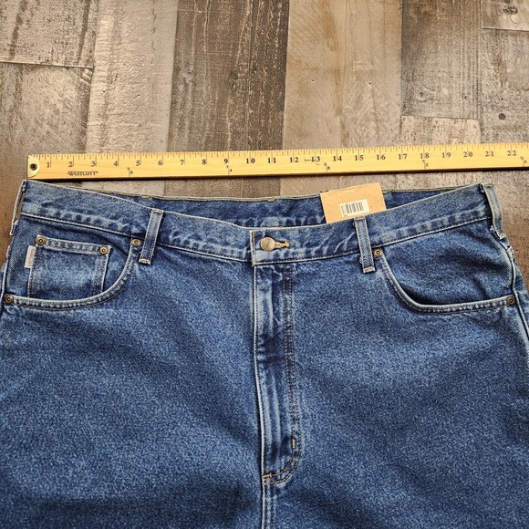 Mens Carhartt size 42x32 Flannel Lined Relaxed Fit Straight Leg Mid Rise Jeans - Picture 6 of 10